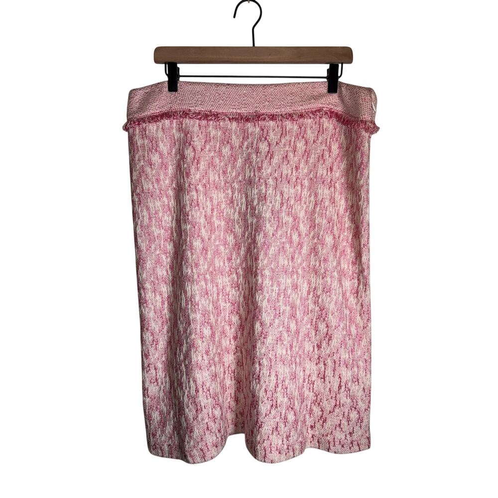 NWT ST. JOHN Collection Metallic Shimmer Knit fringe Barbiecore pencil skirt 14